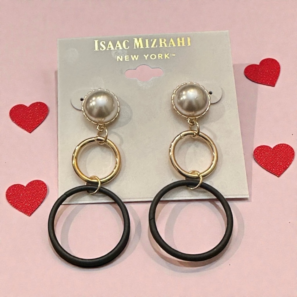 Nwt Isaac Mizrahi Gold Pearl Black Earrings